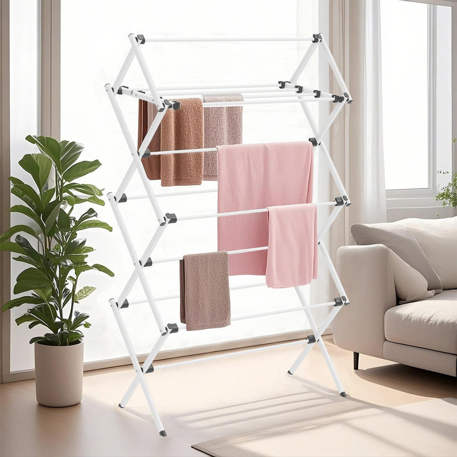 Foldable Clothes Drying Rack – Steel – White – Indoor/Outdoor Use, Compact Design