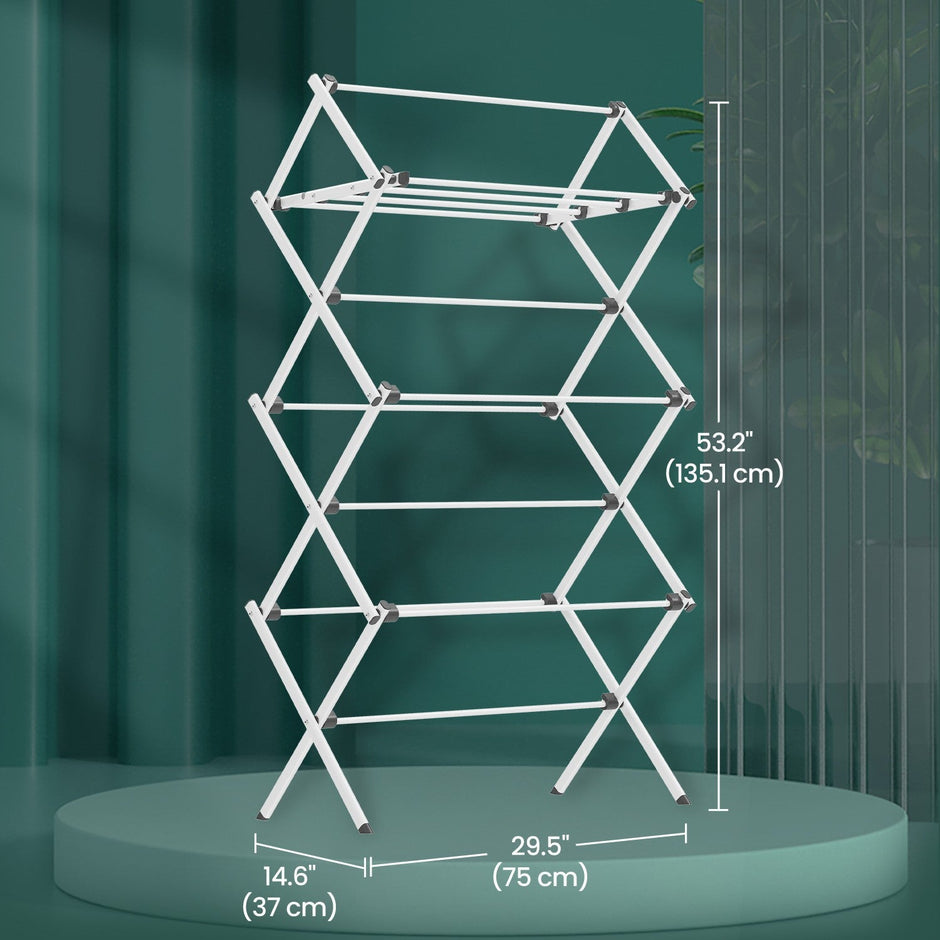 Foldable Clothes Drying Rack – Steel – White – Indoor/Outdoor Use, Compact Design