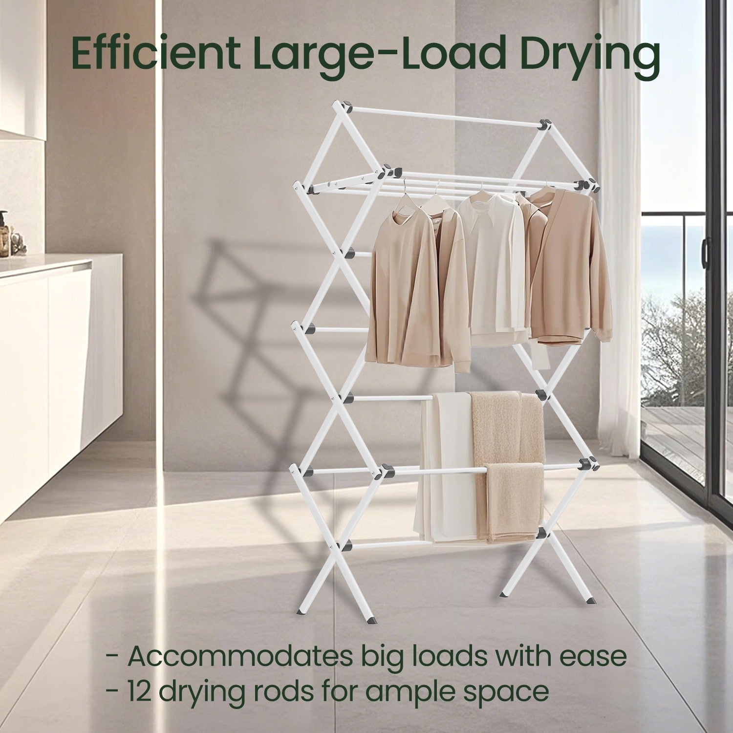 Foldable Clothes Drying Rack – Steel – White – Indoor/Outdoor Use, Compact Design