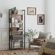 5-Tier Bookshelf – Steel – Rustic Brown and Black – Stable Structure for Living Room and Office