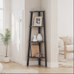 4-Tier Corner Bookshelf – Steel Frame – Natural Oak and Matte White/Rustic Brown and Black/Greige and Black/Charcoal Gray and Matte Black – Stylish Storage Solution