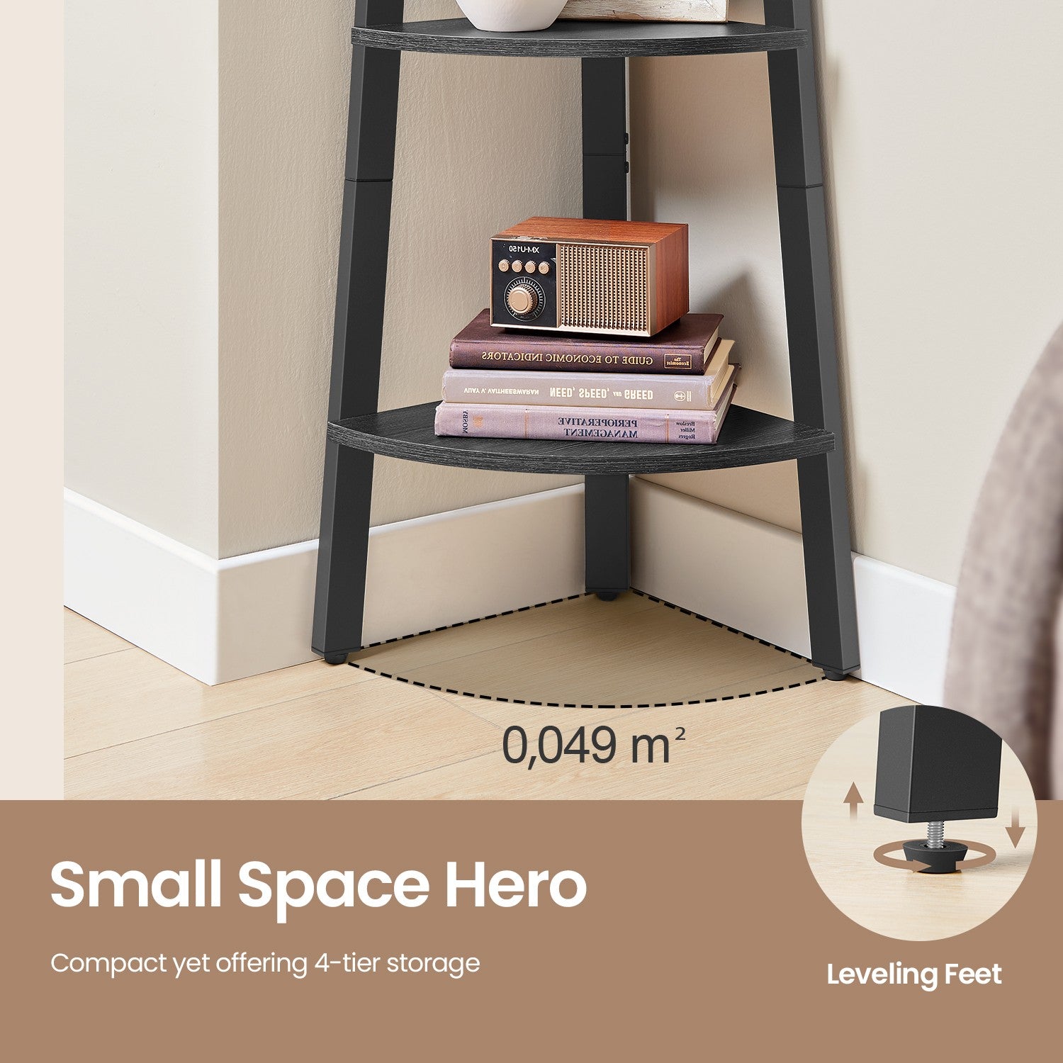 4-Tier Corner Bookshelf – Steel Frame – Natural Oak and Matte White/Rustic Brown and Black/Greige and Black/Charcoal Gray and Matte Black – Stylish Storage Solution