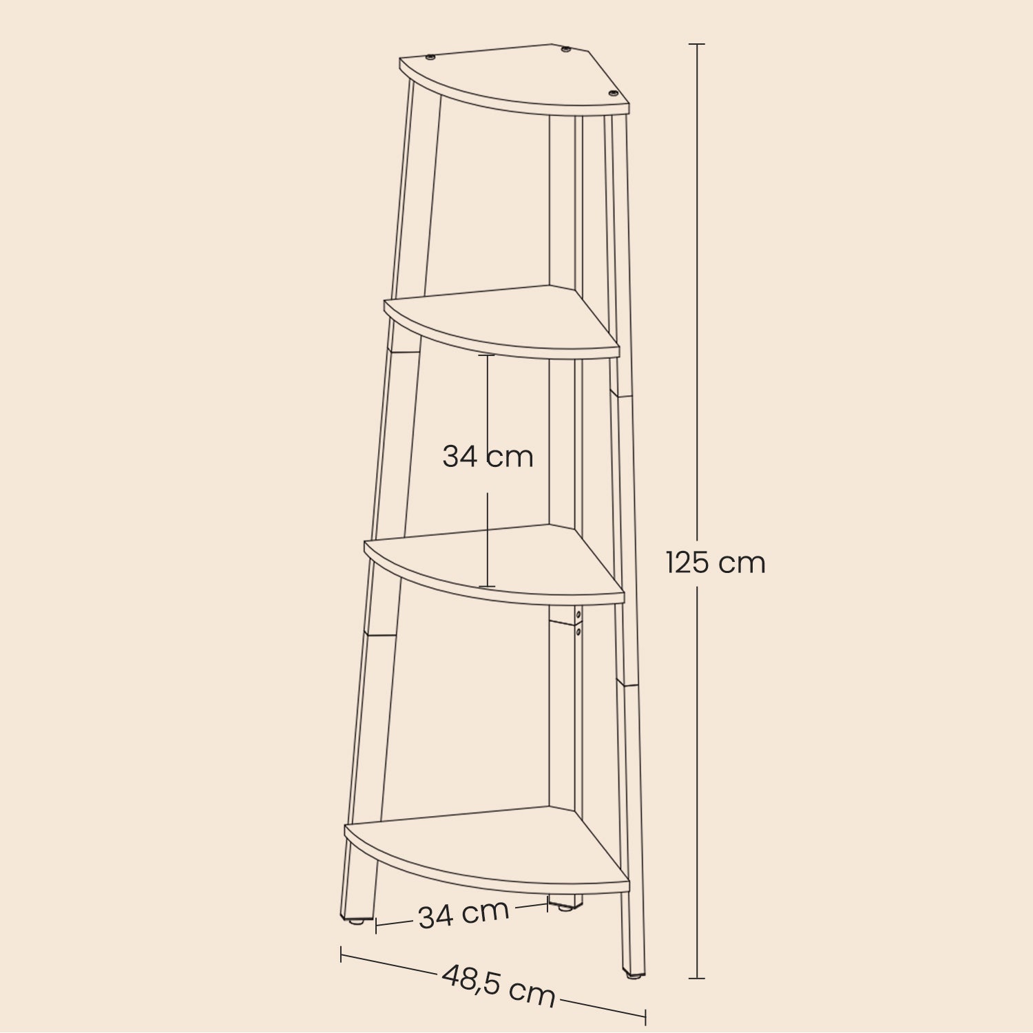 4-Tier Corner Bookshelf – Steel Frame – Natural Oak and Matte White/Rustic Brown and Black/Greige and Black/Charcoal Gray and Matte Black – Stylish Storage Solution