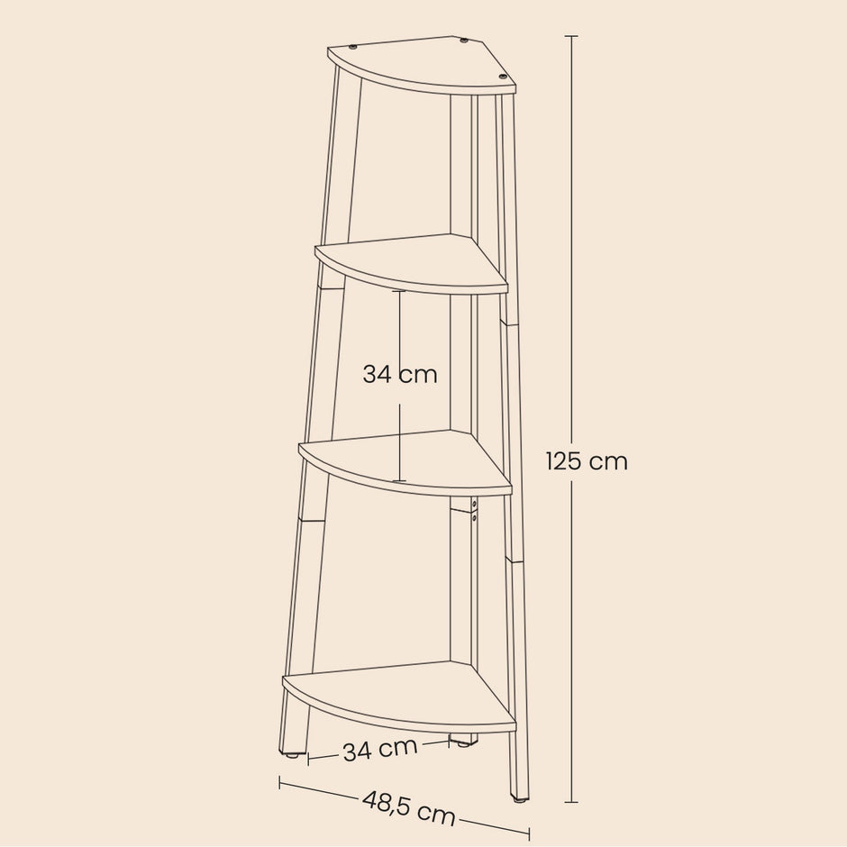 4-Tier Corner Bookshelf – Steel Frame – Natural Oak and Matte White/Rustic Brown and Black/Greige and Black/Charcoal Gray and Matte Black – Stylish Storage Solution