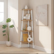 Corner Ladder Shelf – Steel Frame – Natural Oak and Matte White – 4-Tier Design
