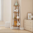 Corner Ladder Shelf – Steel Frame – Natural Oak and Matte White – 4-Tier Design