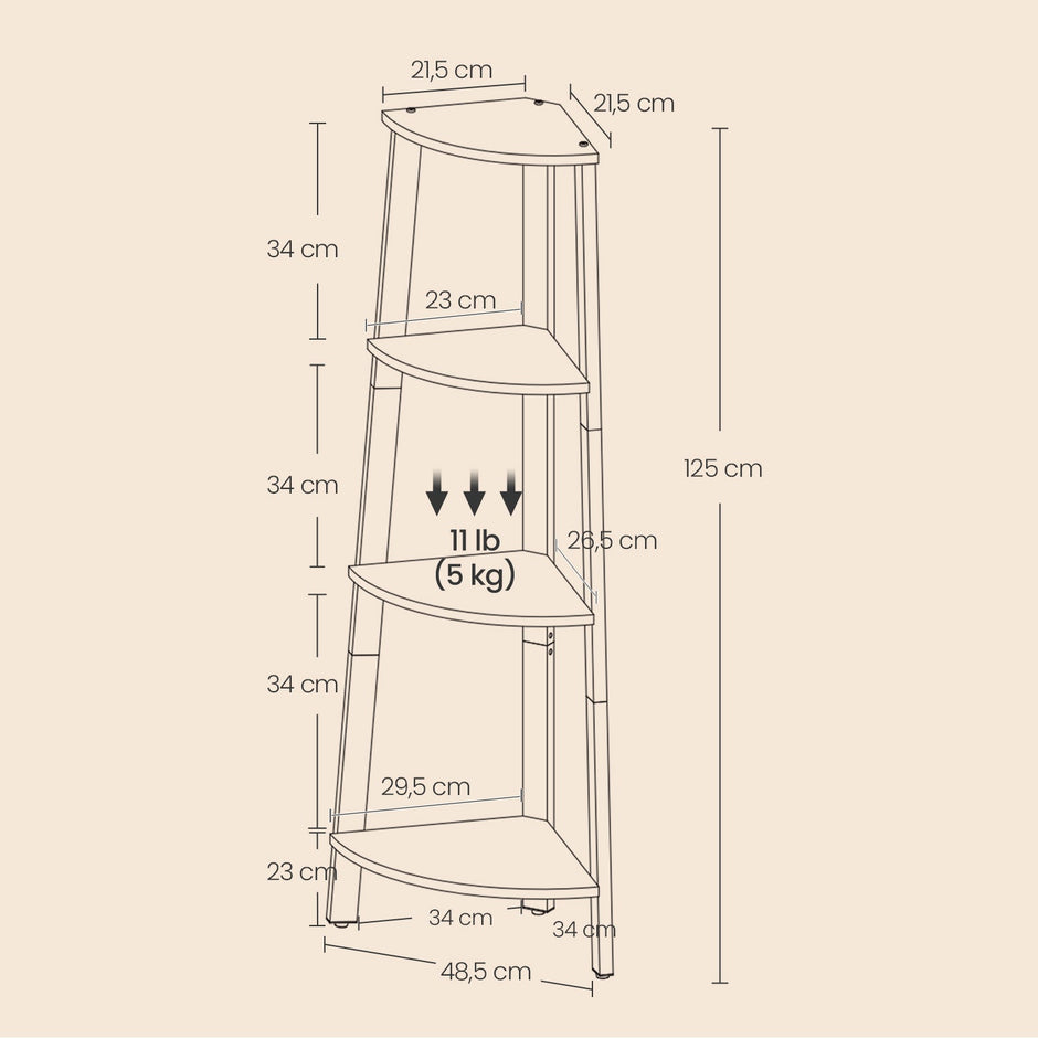 Corner Ladder Shelf – Steel Frame – Natural Oak and Matte White – 4-Tier Design