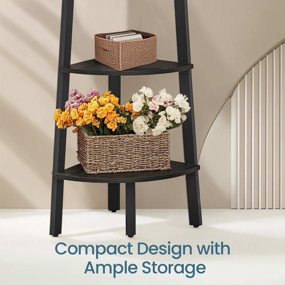 Corner Shelf Unit – Engineered Wood – Natural Oak and Matte White – 5-Tier Industrial Design
