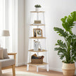 Corner Ladder Shelf – Wood – Natural Oak and Matte White – 5-Tier Industrial Style