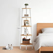 Corner Ladder Shelf – Wood – Natural Oak and Matte White – 5-Tier Industrial Style