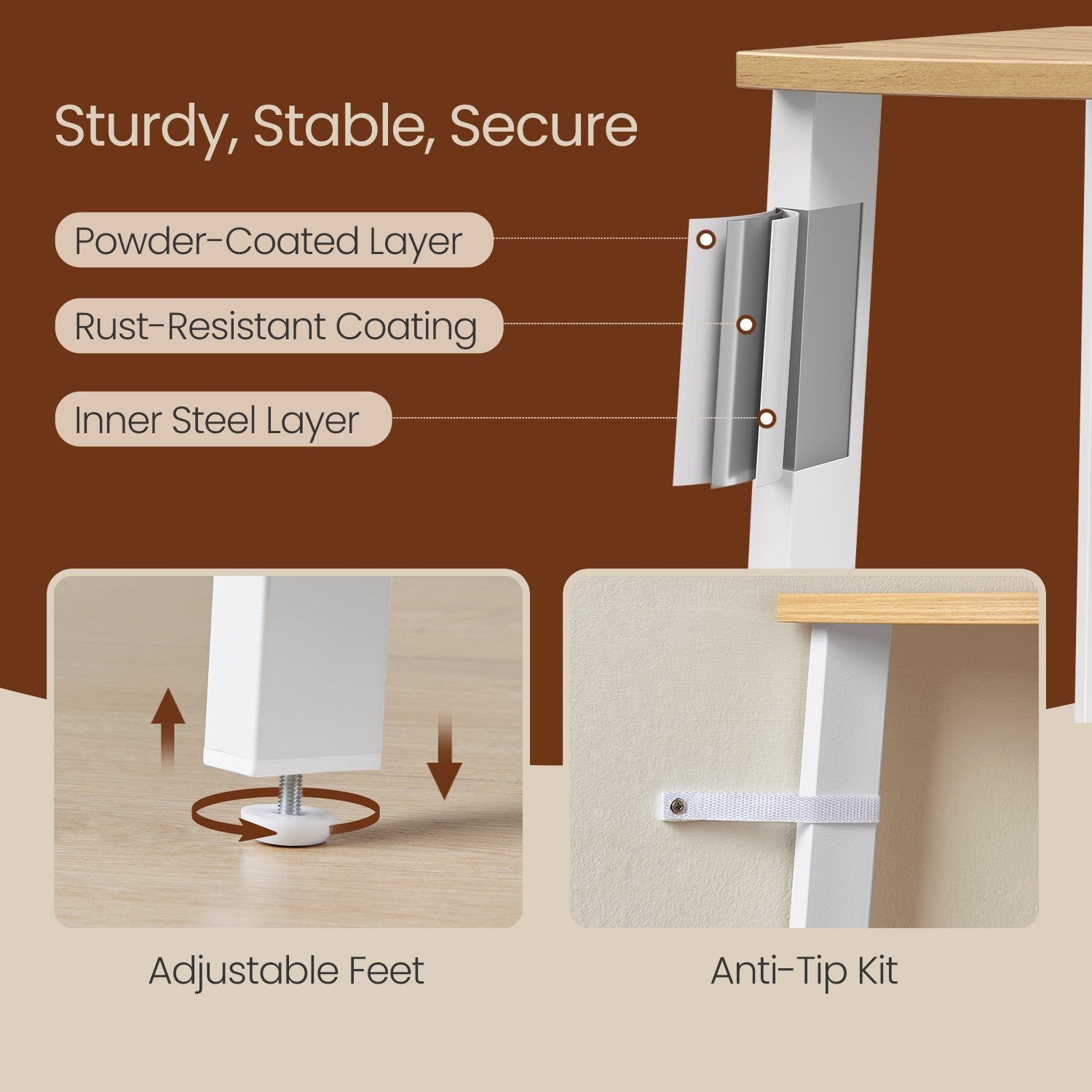 Corner Ladder Shelf – Wood – Natural Oak and Matte White – 5-Tier Industrial Style