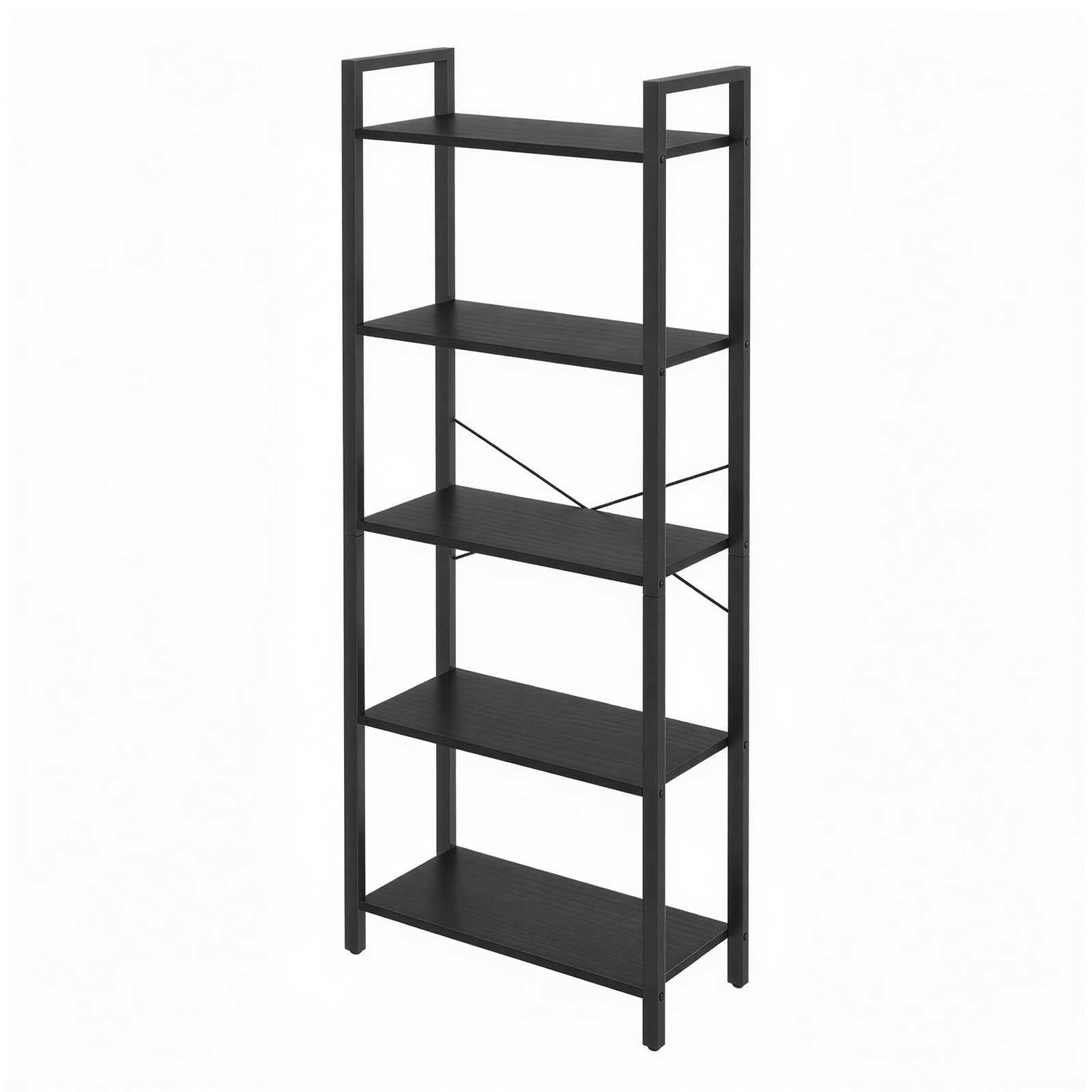 Tall Storage Shelf – Steel – Rustic Brown and Black – 5-Tier Industrial Bookcase