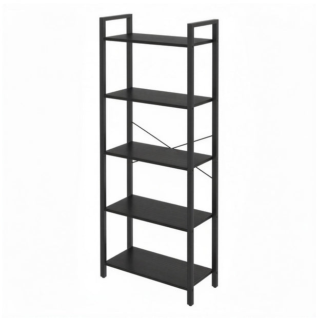 Tall Storage Shelf – Steel – Rustic Brown and Black – 5-Tier Industrial Bookcase