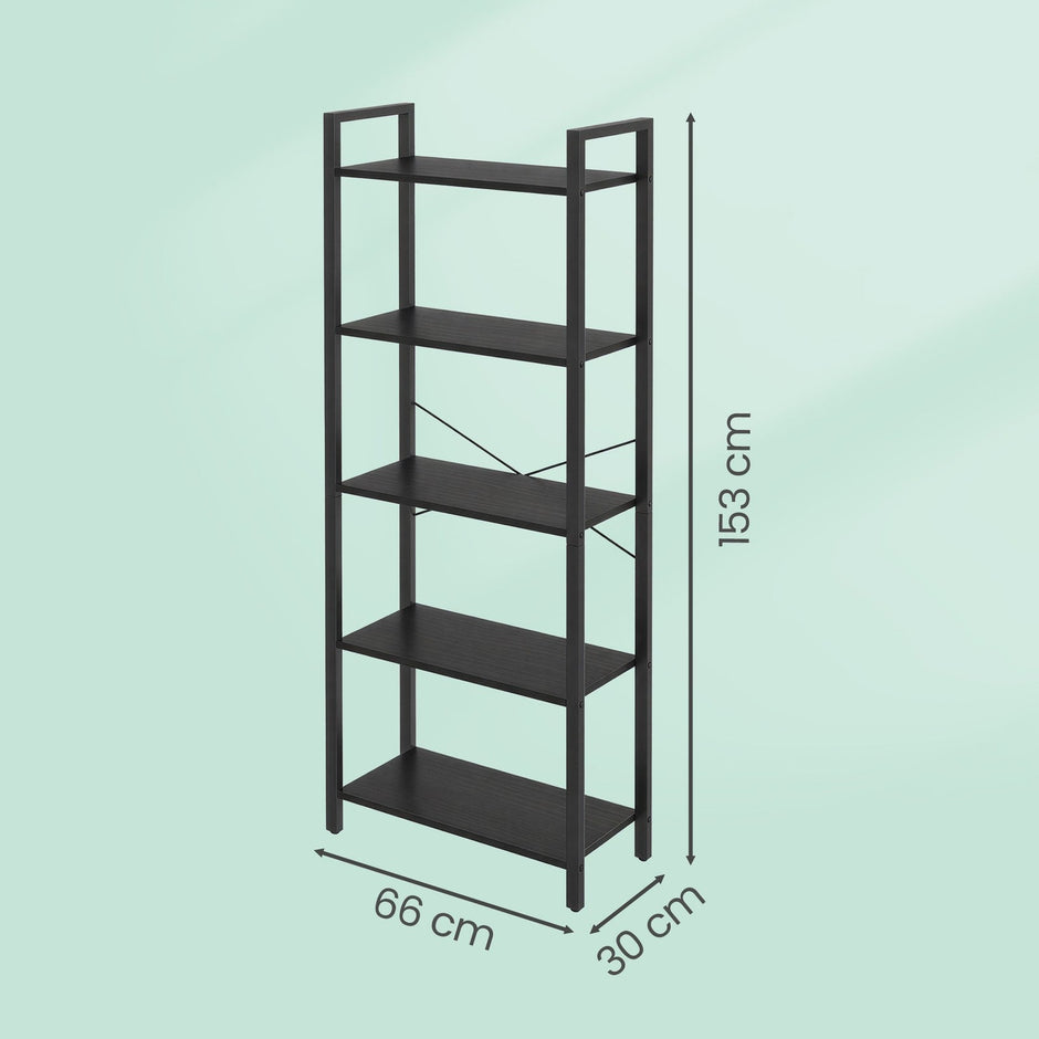 Tall Storage Shelf – Steel – Rustic Brown and Black – 5-Tier Industrial Bookcase