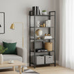 Tall Storage Shelf – Steel – Rustic Brown and Black – 5-Tier Industrial Bookcase