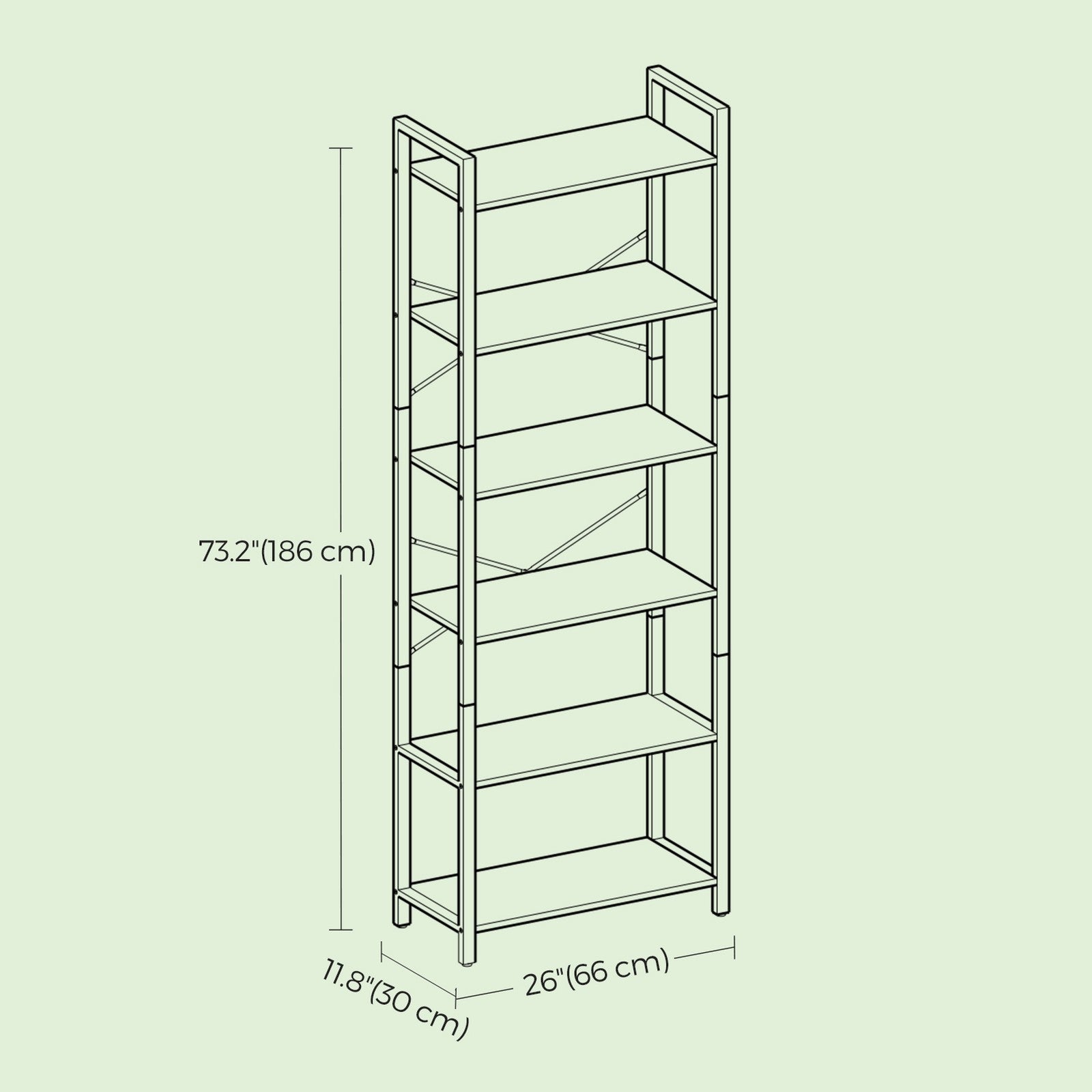 6-Tier Bookshelf – Steel Frame – Special Walnut and Black – Freestanding Design for Living Room, Bedroom, Home Office