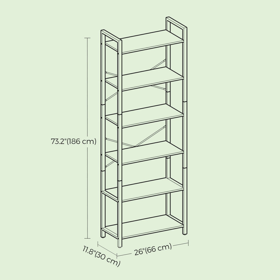 6-Tier Bookshelf – Steel Frame – Special Walnut and Black – Freestanding Design for Living Room, Bedroom, Home Office
