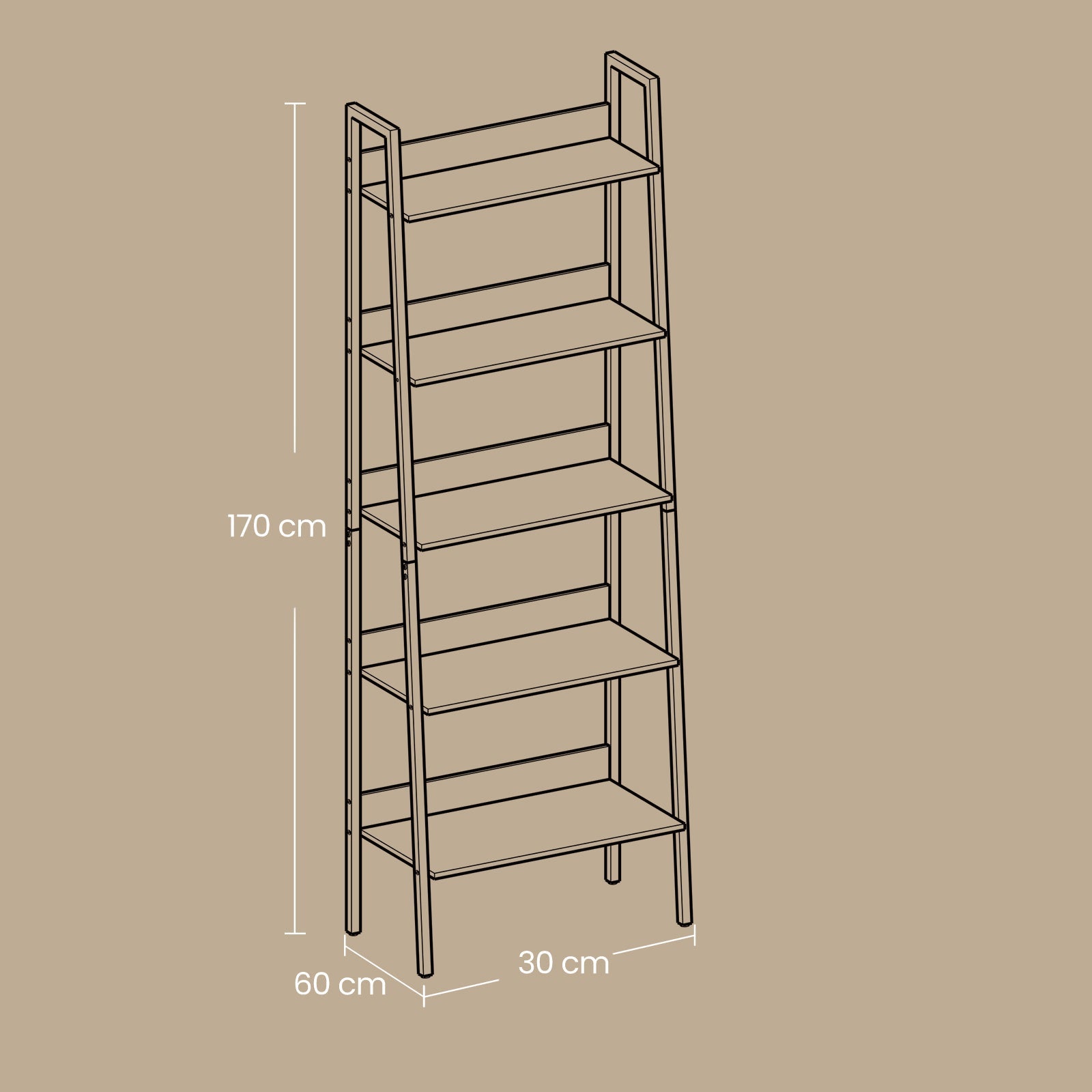 5-Tier Bookcase – Metal Frame – Rustic Brown and Black – Freestanding Design for Home Office and Living Spaces