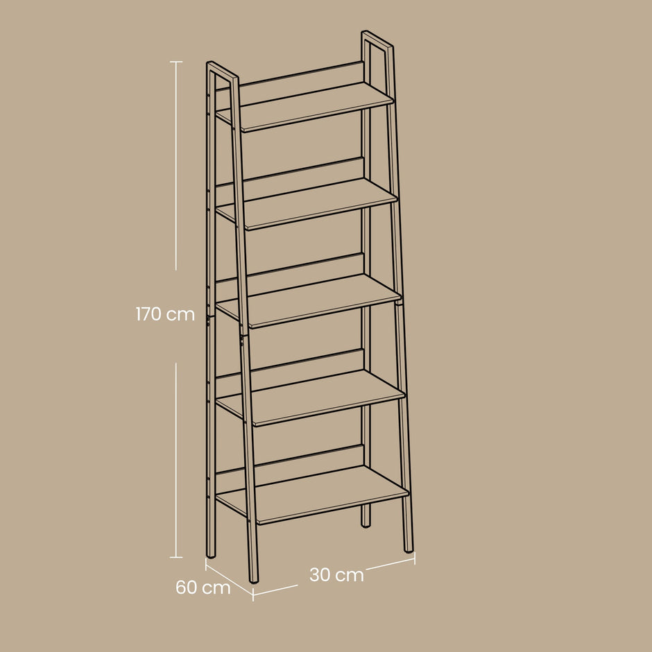 5-Tier Bookcase – Metal Frame – Rustic Brown and Black – Freestanding Design for Home Office and Living Spaces