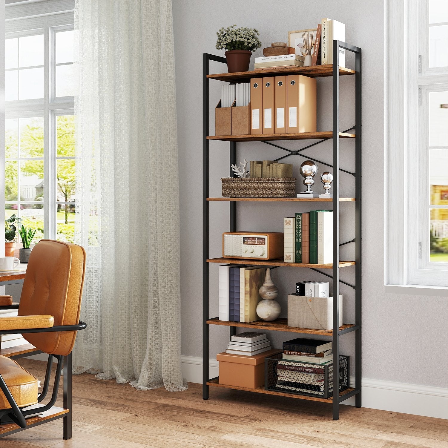 6-Tier Storage Rack – Steel Frame – Special Walnut and Black – Freestanding Multi-Use Shelf Unit
