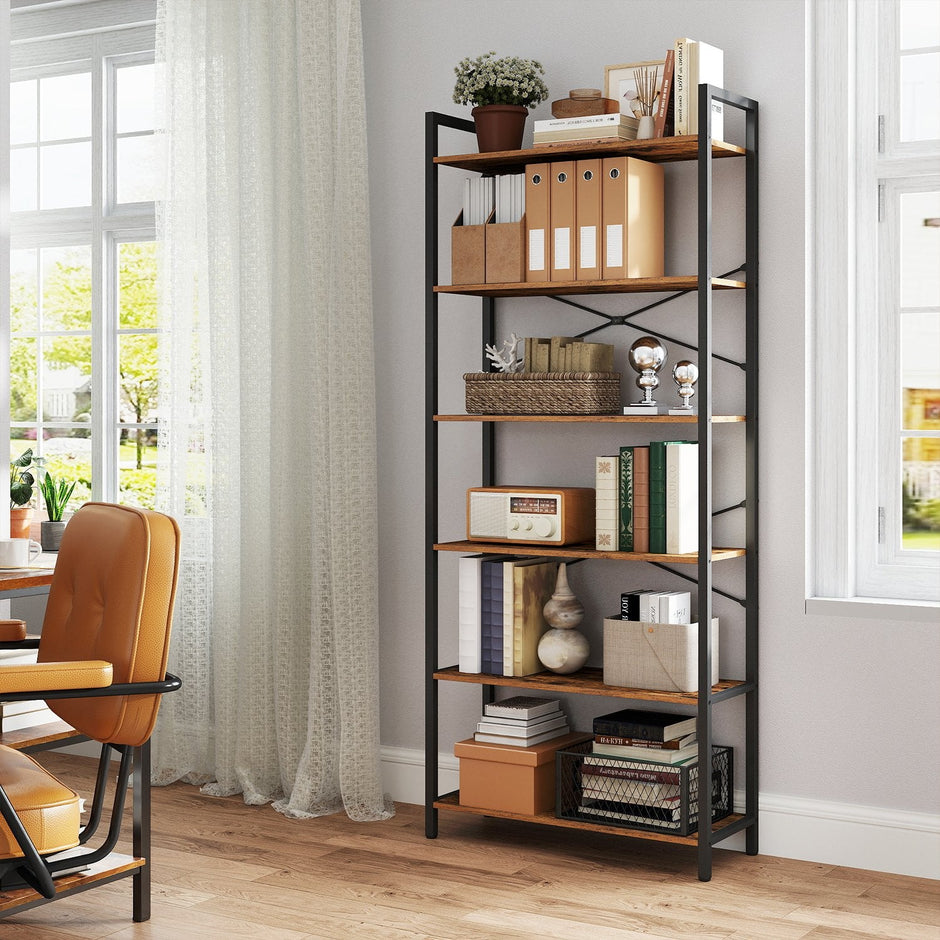 6-Tier Storage Rack – Steel Frame – Special Walnut and Black – Freestanding Multi-Use Shelf Unit