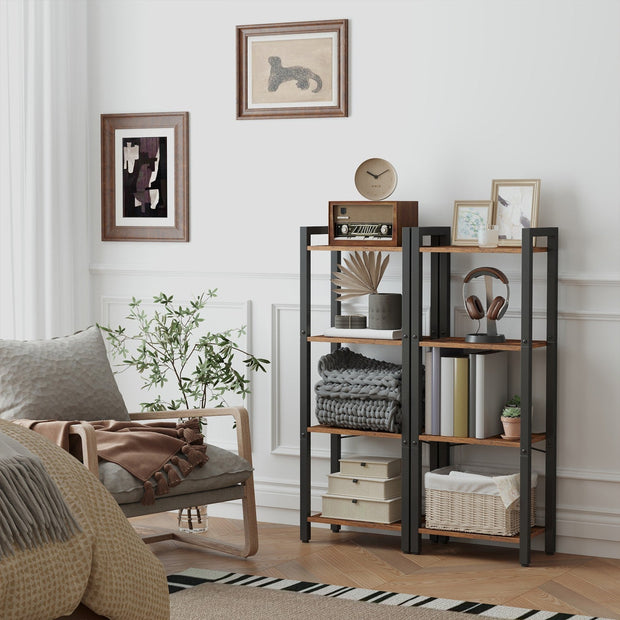 4-Tier Bookshelf – Metal and Wood – Industrial Style – Space-Saving Design