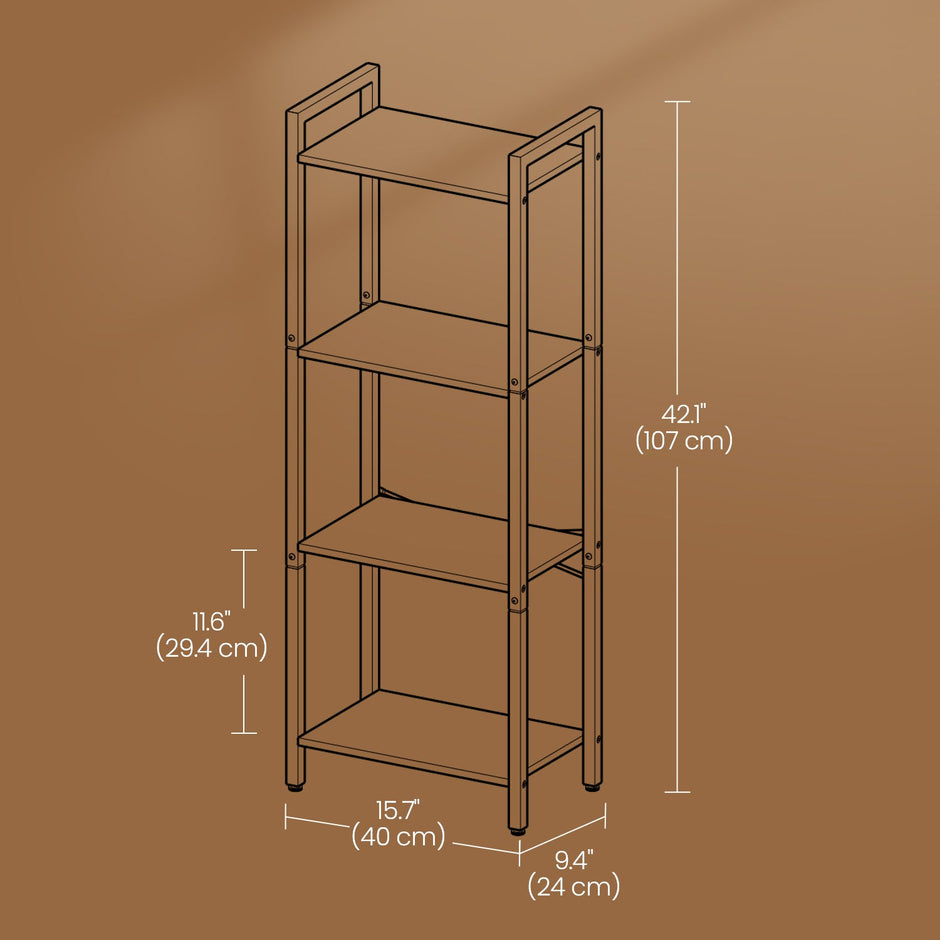 4-Tier Bookshelf – Metal and Wood – Industrial Style – Space-Saving Design