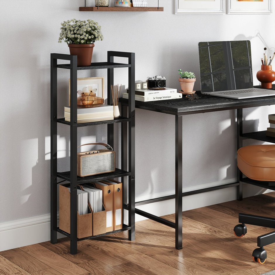 4-Tier Bookshelf – Metal and Wood – Industrial Style – Space-Saving Design