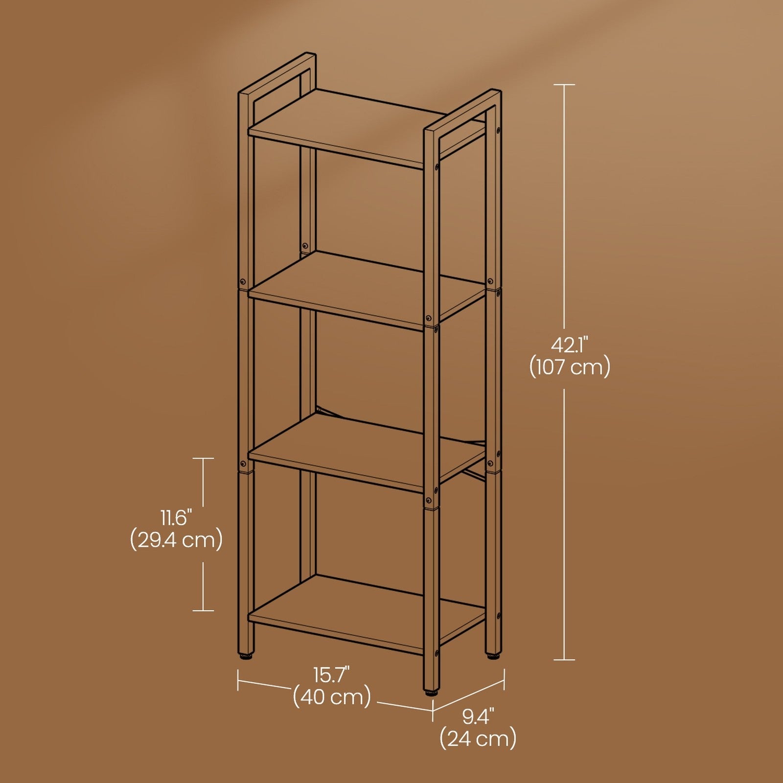 4-Tier Bookshelf – Metal and Wood – Industrial Style – Space-Saving Design