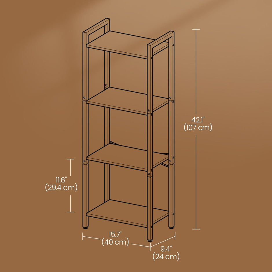 4-Tier Bookshelf – Metal and Wood – Industrial Style – Space-Saving Design