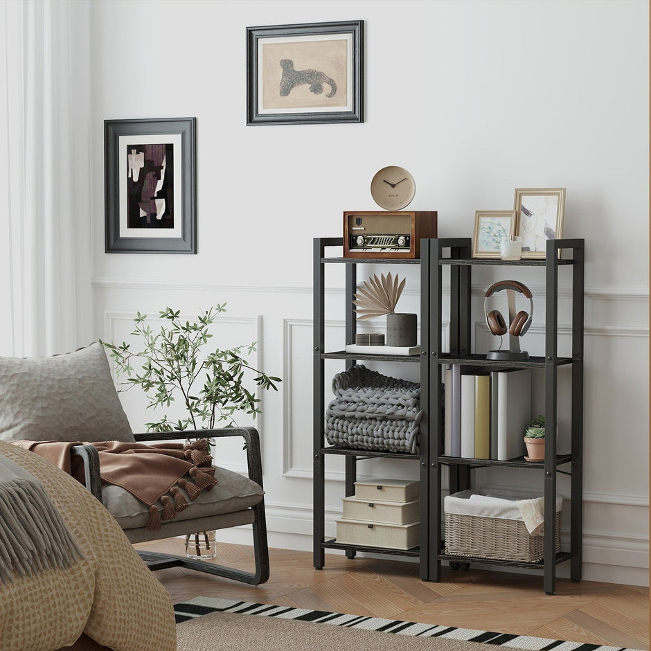 4-Tier Bookshelf – Metal and Wood – Industrial Style – Space-Saving Design