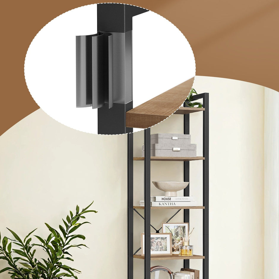 6-Tier Storage Rack – Wood – Wheat Brown – Versatile for Living Room, Study, and Bedroom