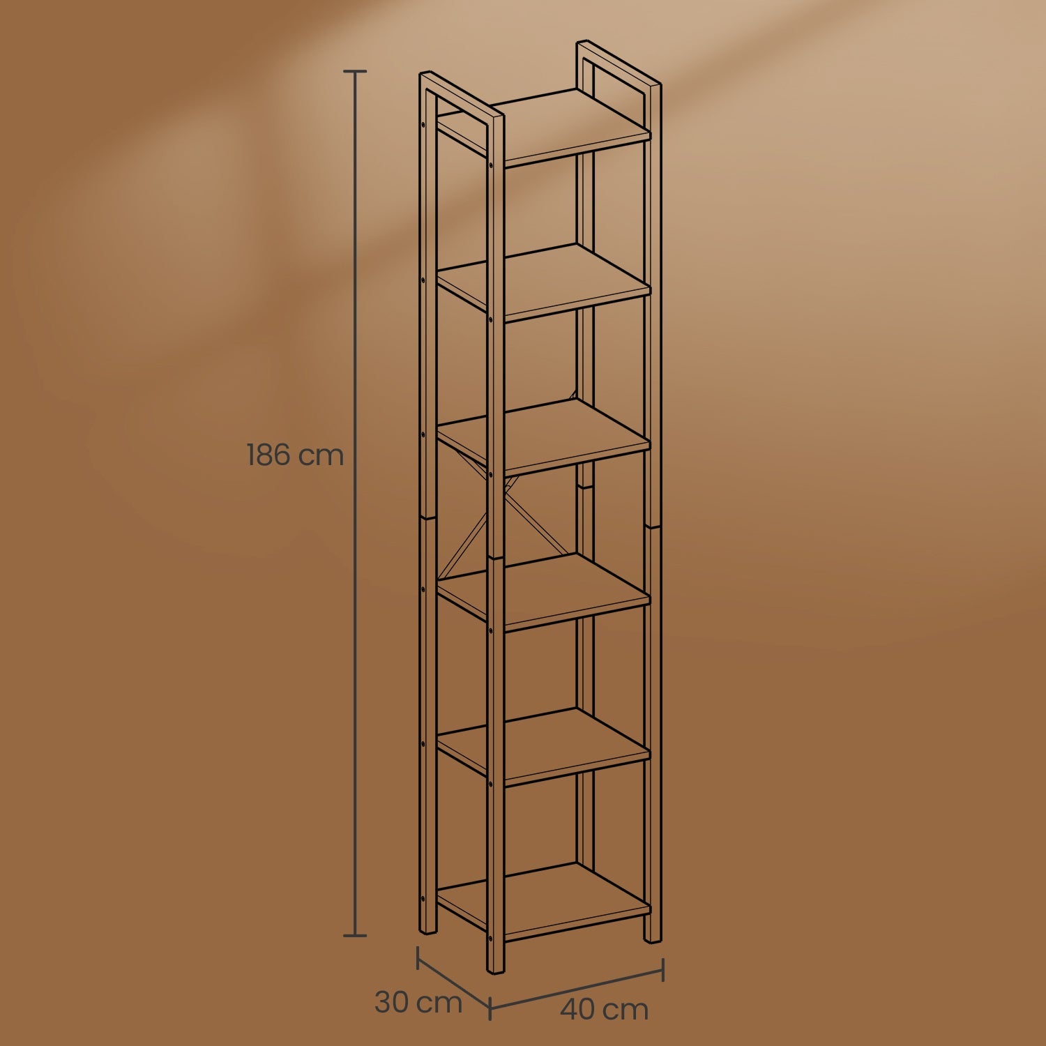 6-Tier Storage Rack – Wood – Wheat Brown – Versatile for Living Room, Study, and Bedroom