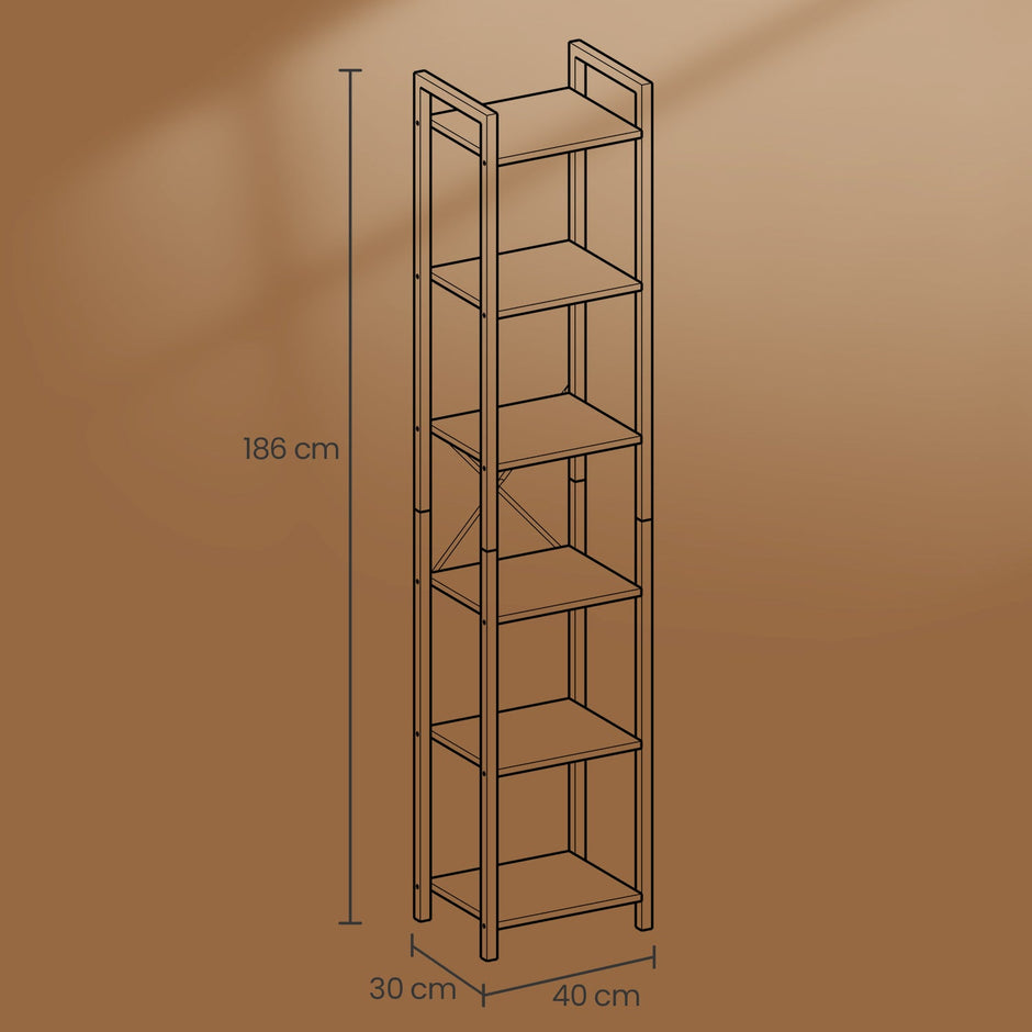 6-Tier Storage Rack – Wood – Wheat Brown – Versatile for Living Room, Study, and Bedroom