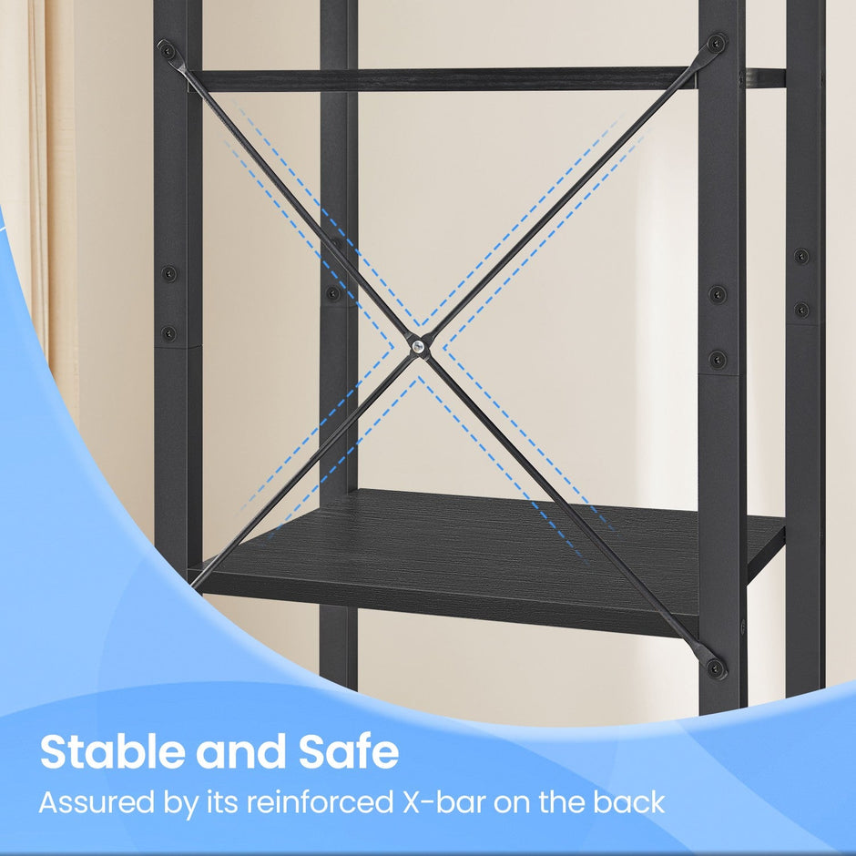 6-Tier Storage Rack – Wood – Ebony Black – Slim Design for Study and Living Room