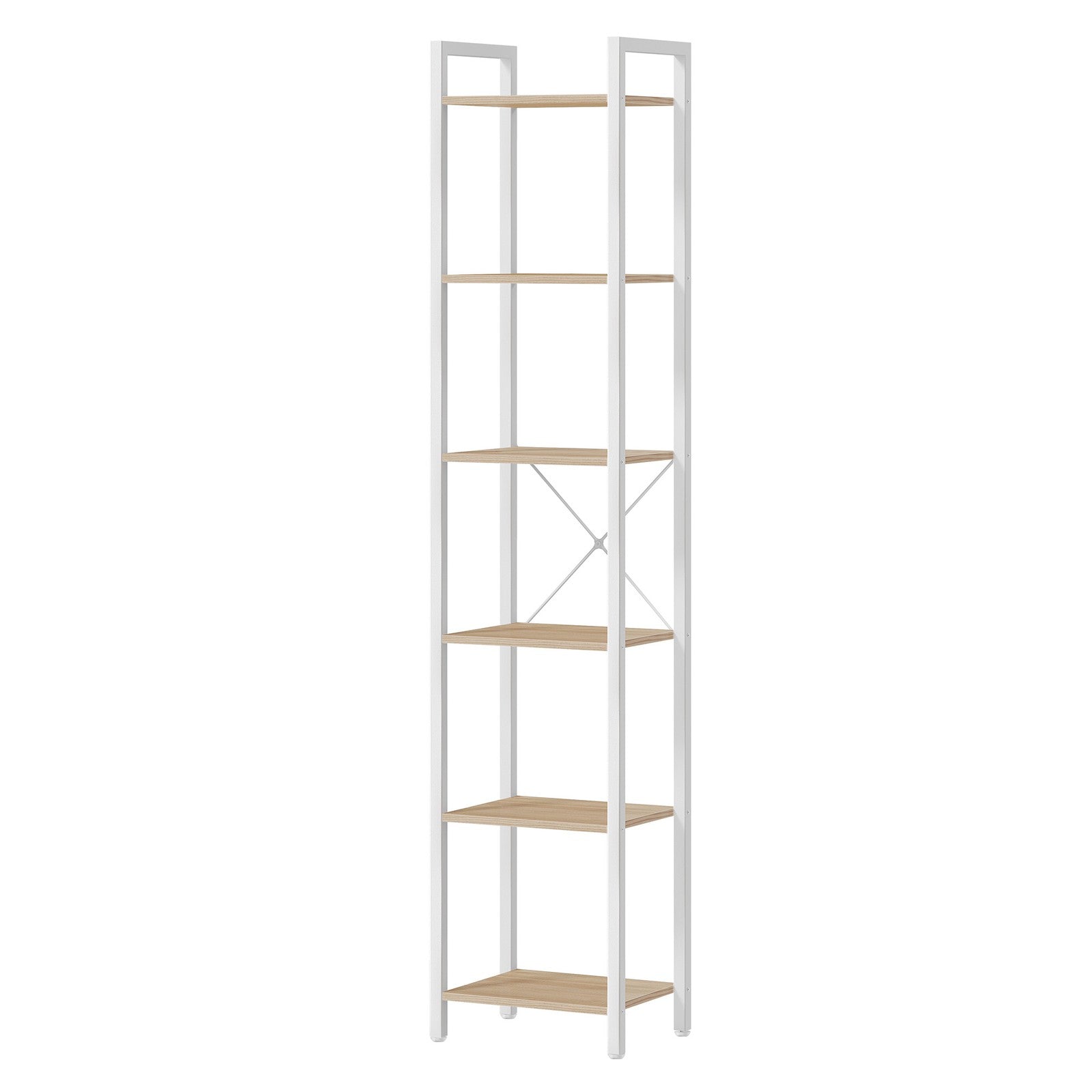 Tall 6-Tier Bookshelf – Steel Frame – Ebony Black – Narrow Design for Living Room and Home Office