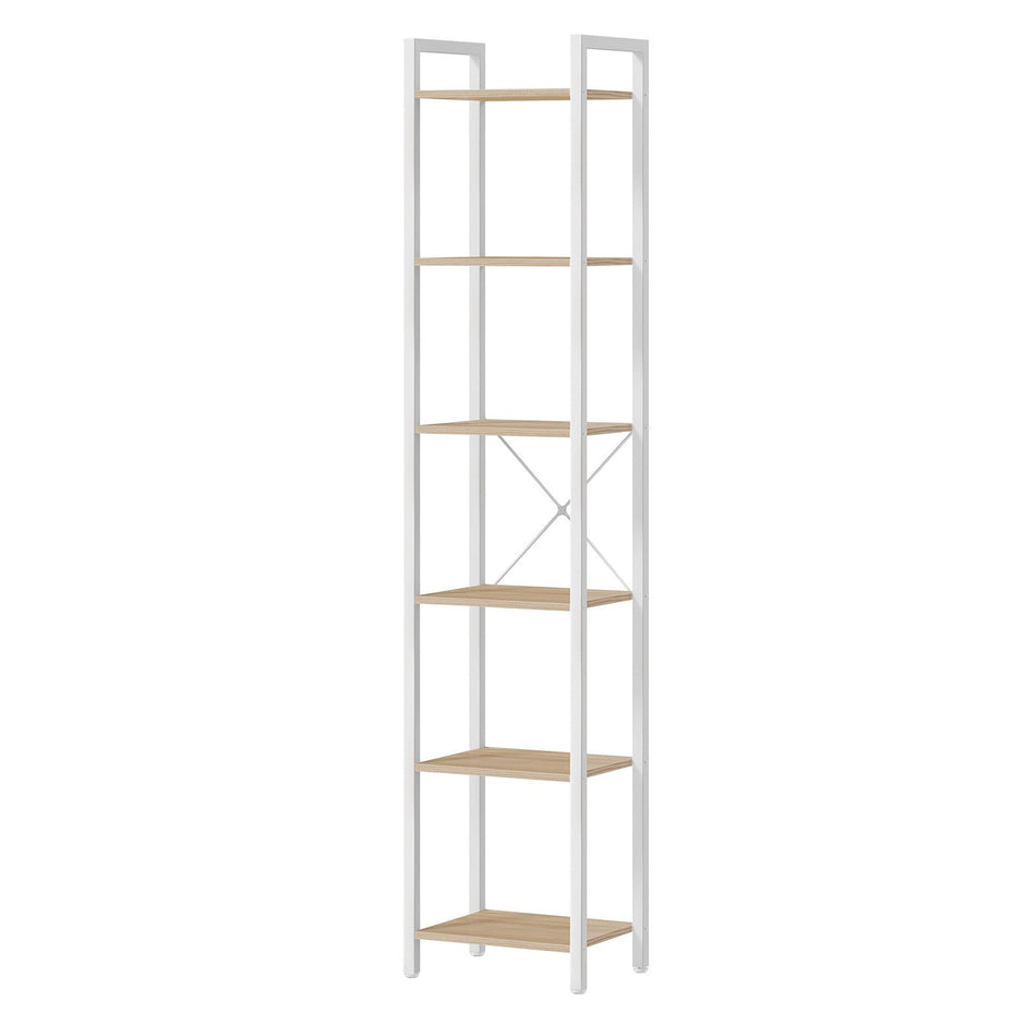 Tall 6-Tier Bookshelf – Steel Frame – Ebony Black – Narrow Design for Living Room and Home Office