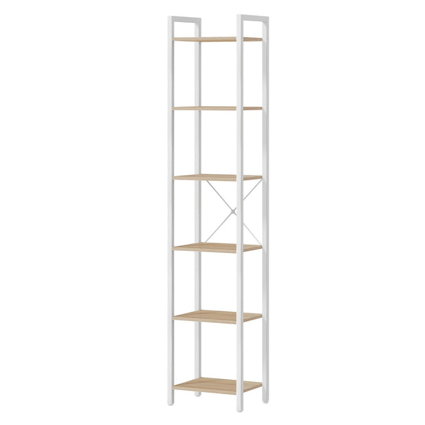 Tall 6-Tier Bookshelf – Steel Frame – Ebony Black – Narrow Design for Living Room and Home Office
