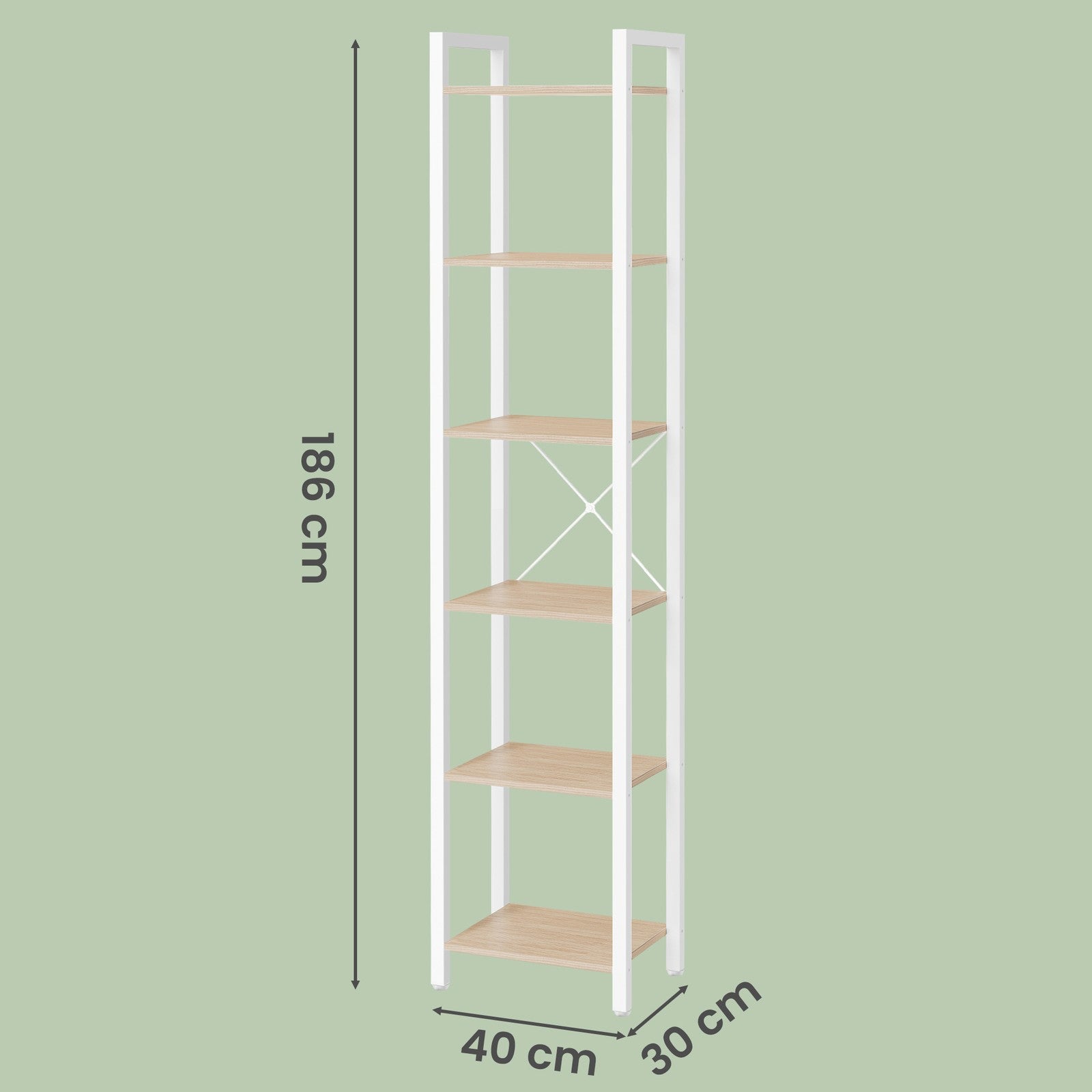 Tall 6-Tier Bookshelf – Steel Frame – Ebony Black – Narrow Design for Living Room and Home Office