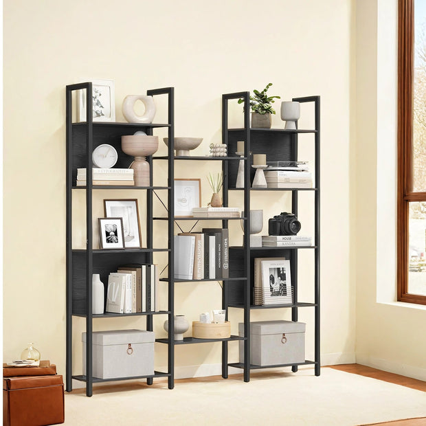 5-Tier Bookcase – Metal – Rustic Brown and Black – Industrial Style with 14 Storage Shelves