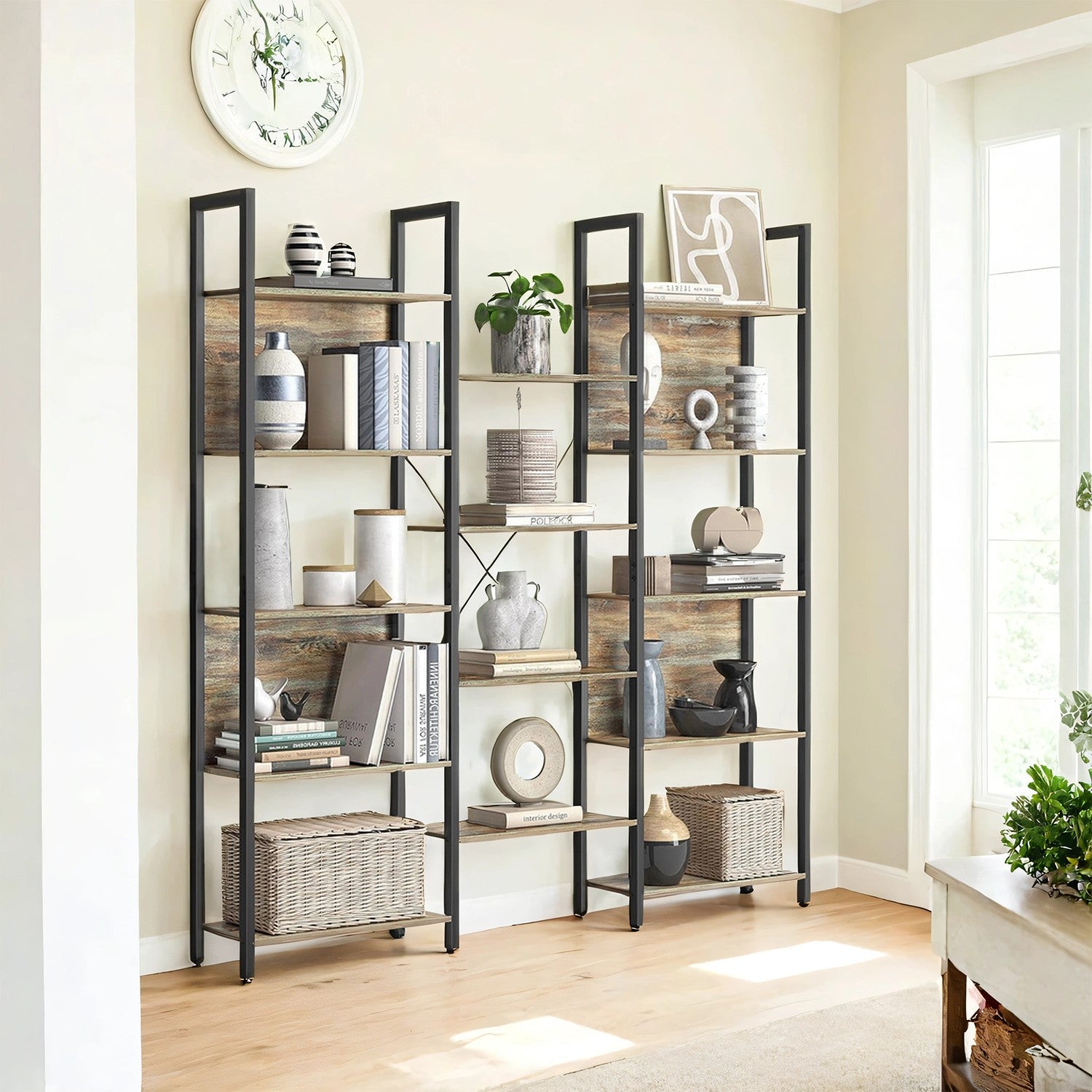 5-Tier Bookcase – Metal – Rustic Brown and Black – Industrial Style with 14 Storage Shelves
