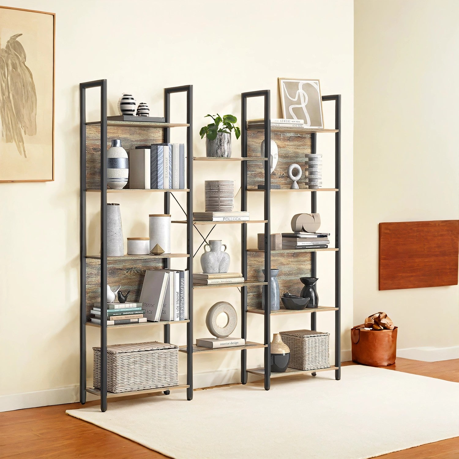 5-Tier Bookcase – Metal – Rustic Brown and Black – Industrial Style with 14 Storage Shelves