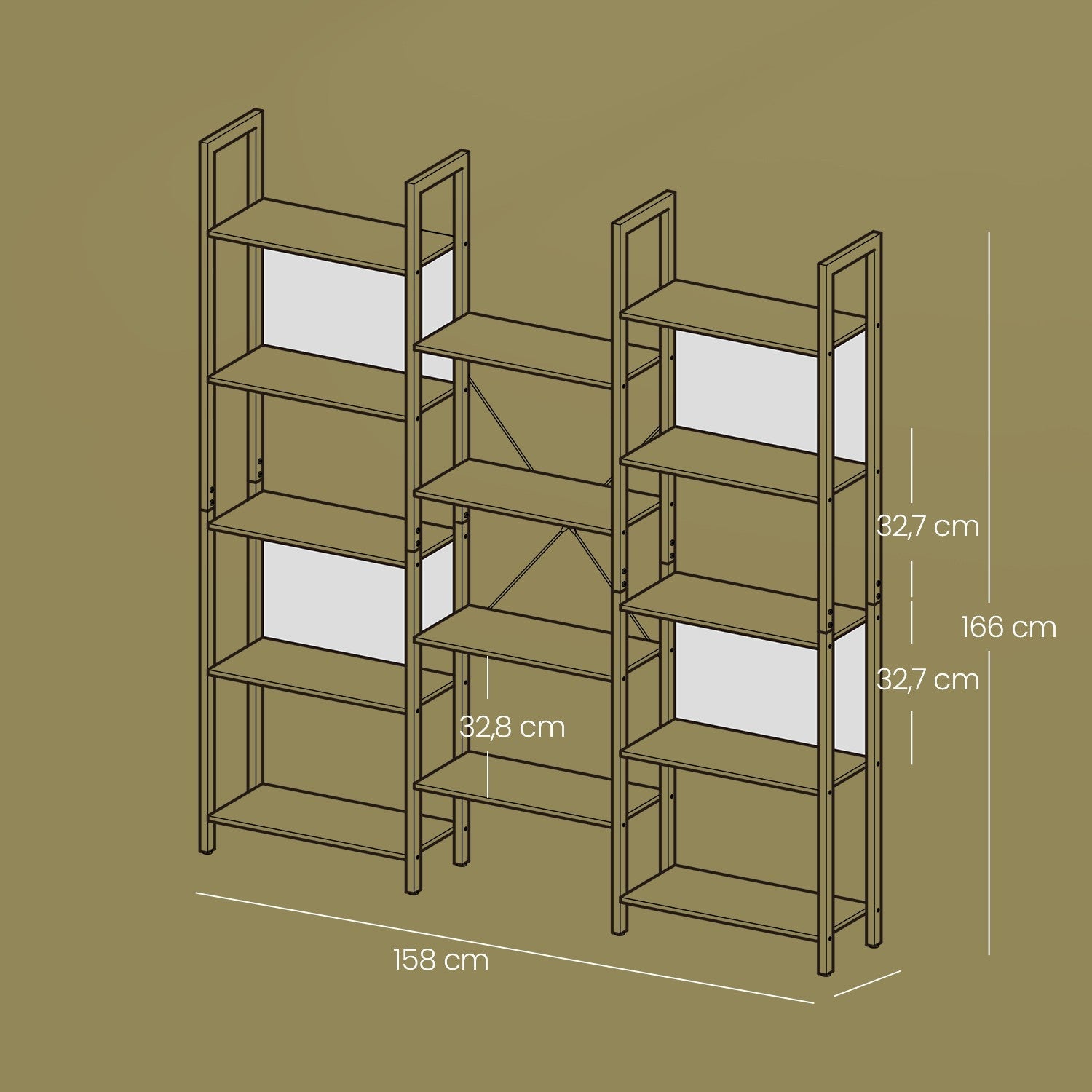5-Tier Bookcase – Metal – Rustic Brown and Black – Industrial Style with 14 Storage Shelves