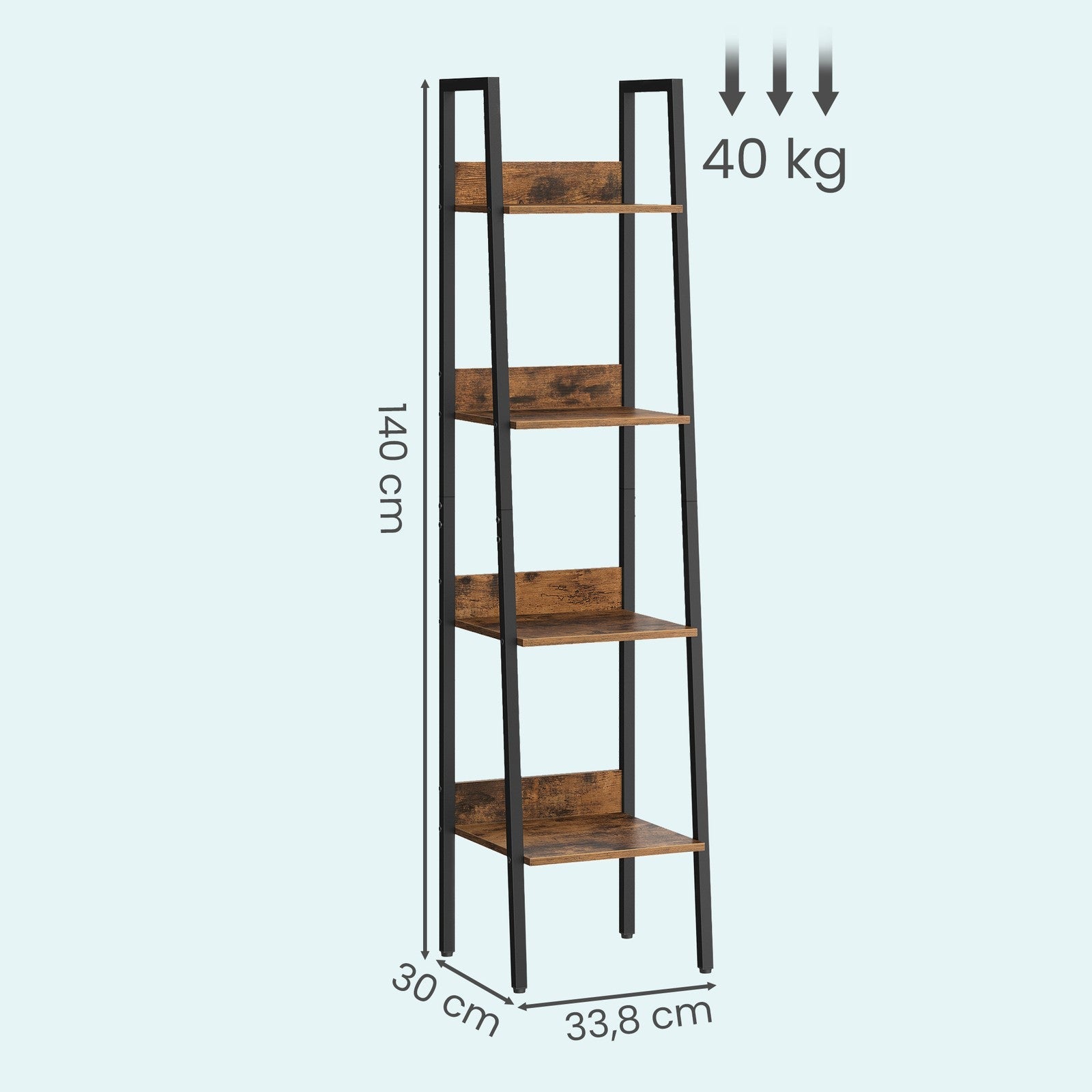 4-Tier Bookcase – Steel – Rustic Brown and Black – Freestanding Storage Shelf