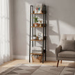4-Tier Bookcase – Steel – Rustic Brown and Black – Freestanding Storage Shelf