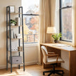 5-Tier Narrow Bookshelf – Wood – Rustic Brown and Ink Black – Ladder Design for Versatile Use