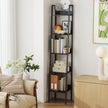 Narrow 5-Tier Bookshelf – Wood – Rustic Brown and Ink Black – Versatile Ladder Shelf for Home and Office