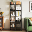 Narrow 5-Tier Bookshelf – Wood – Rustic Brown and Ink Black – Versatile Ladder Shelf for Home and Office