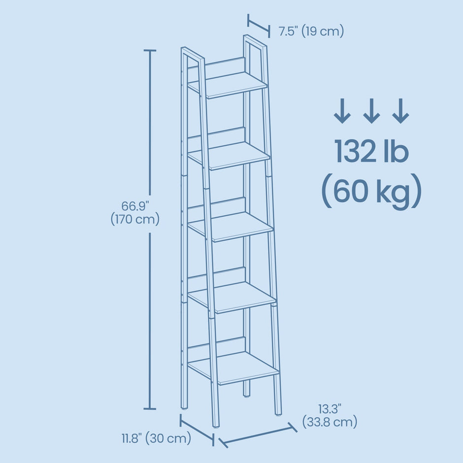 Narrow 5-Tier Bookshelf – Wood – Rustic Brown and Ink Black – Versatile Ladder Shelf for Home and Office