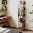 Narrow 5-Tier Bookshelf – Wood – Rustic Brown and Ink Black – Versatile Ladder Shelf for Home and Office